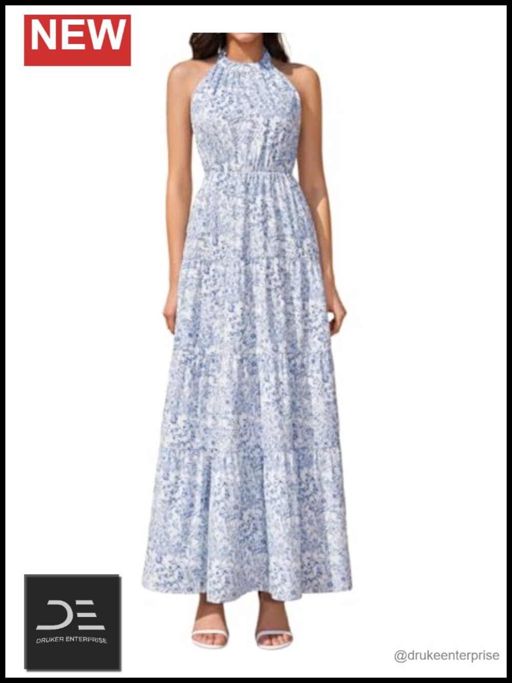 Halter Tie Backless A-Line Floral Flowy Sundress for Women